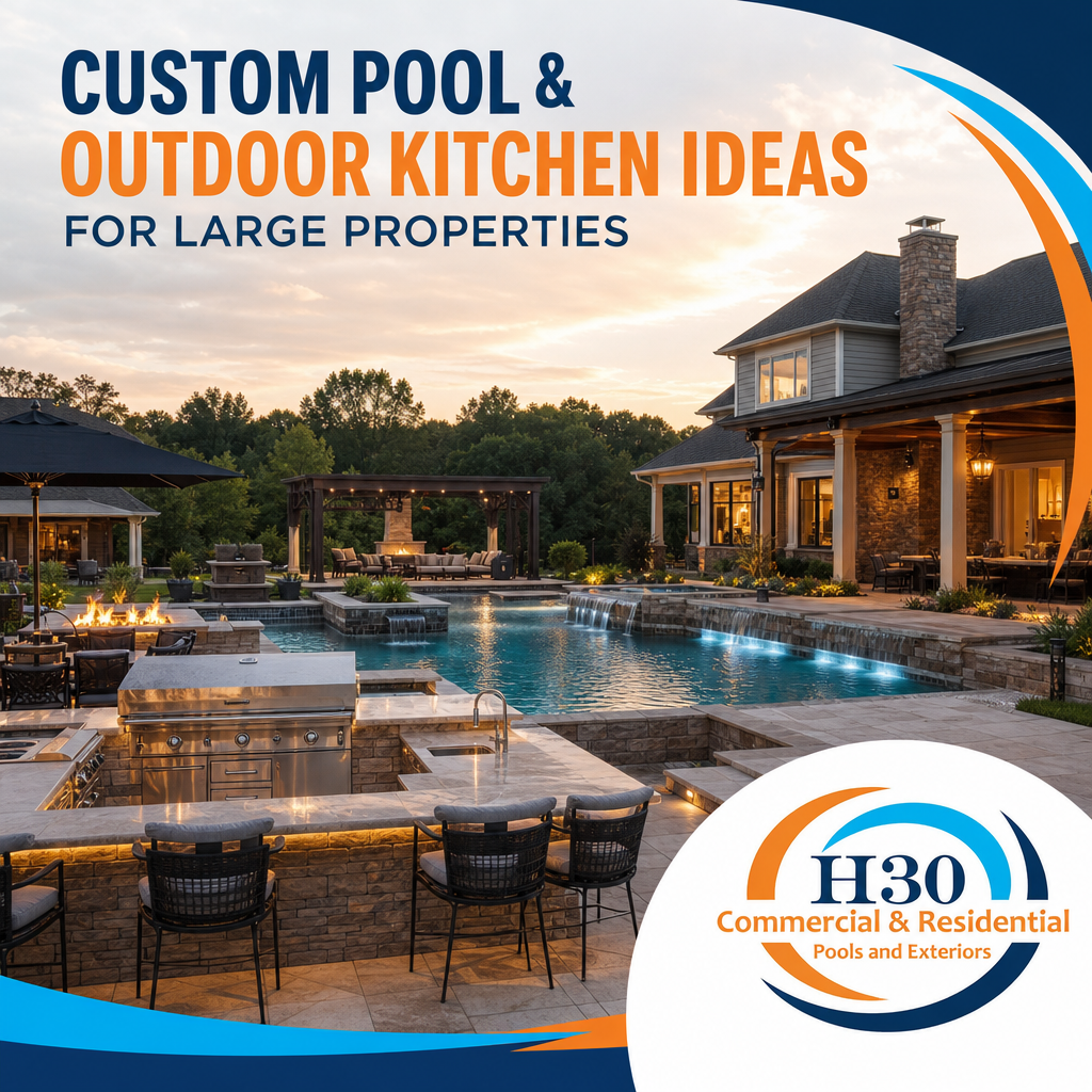Custom Pool and Outdoor Kitchen Ideas for Large Properties